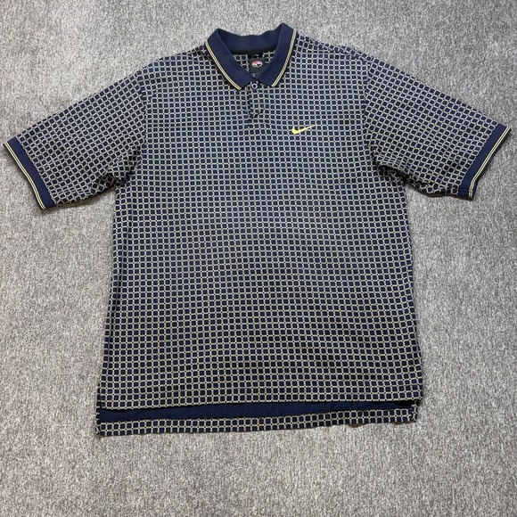 Vintage Nike Tiger Woods Polo Shirt Mens M Blue Plaid Slam Yin Yang Golf 90s Y2K - Picture 2 of 11